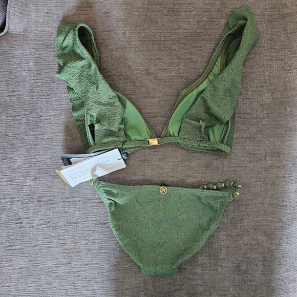 ViX Women's Green Firenze Liz Triangle top 2 Piece Seersucker bikini size M/XS - Picture 9 of 14